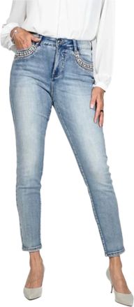 Frank Lyman Design Rhinestone Embellished Pockets Jeans In Light Wash
