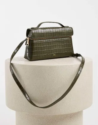 JW PEI Thea borsa vanity con manico superiore in verde oliva effetto coccodrillo