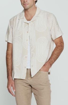 7 Diamonds Adrien Geometric Print Camp Shirt in Sand at Nordstrom, Size Xx-Large