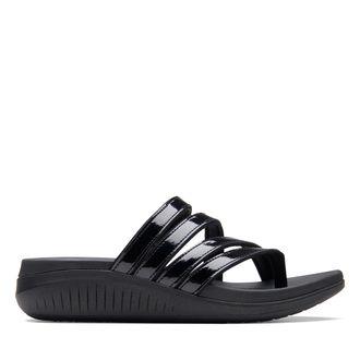 Clarks Womens Glide Hi Iris Flip-Flop, Black Patent Synthetic, 6.5 UK