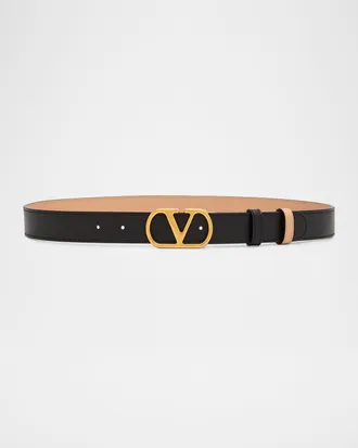 Valentino Garavani VLogo Signature Reversible Leather Belt, 30mm