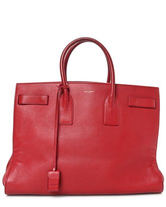 Saint Laurent Orient Calfskin Leather Large Sac De Jour Carryall Rouge Orient (Authentic Pre-Loved)