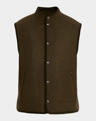 Loro Piana Mens Kelvin Wool and Cashmere Snap-Front Vest