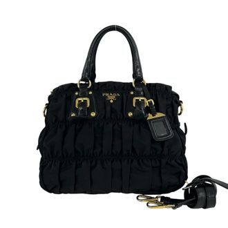 Prada Black Nylon Leather Handbag Shoulder Bag Tote Bag (Pre-Owned)