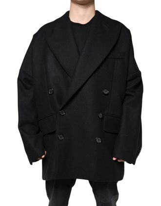 Dolce & Gabbana Black Wool Double Breasted Men Coat Jacket Virgin Nylon Clothing