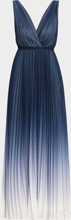Emanuel Ungaro Deep V-Neck Pleated Ombre Gown