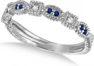 Allurez Vintage Stackable Diamond & Blue Sapphire Ring 14k White Gold (0.15ct)