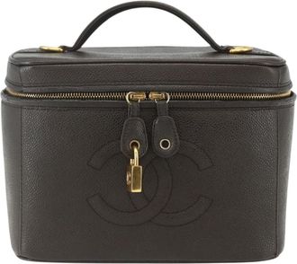 Chanel Vintage Timeless Vanity Case Caviar Brown Leather Handbag (Pre-Owned)