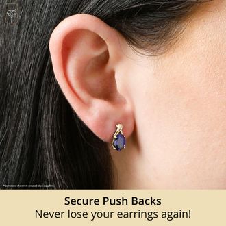 MAX + STONE 14k Yellow or White Gold 8x6mm Gemstone Twist Oval Drop Stud Earrings