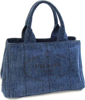 Prada Canapa Blue Denim Handbag Tote Bag (Pre-Owned)