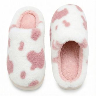 Generic Cow Slippers for Women, Cow Print Fluffy Faux Fur Lined House Shoes, Warm Winter Novelty Animal Slippers Fun Gift For Her (Pink, M, Adult, Women, 6, N