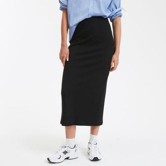 La Redoute Collections Lange kokerrok, geribd jerseytricot