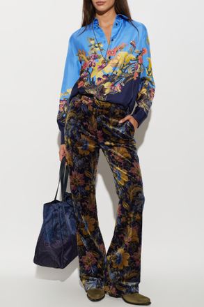 Etro Velvet Trousers With A Floral Motif, Womens, Multicolour