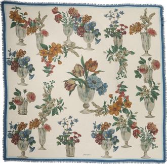 Dolce & Gabbana White Flower Vase Cashmere Stole Wrap 132cm x 128cm Womens Scarf (Pre-Owned)