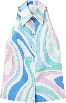 Pucci Marmo-print sleeveless shirt - women - Cotton - 42 - White