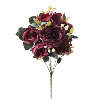 OEM Ramo Artificial De Peon&iacute;as E Hortensias, Decoraci&oacute;n De Mesa De Boda Vintage De Seda Sint&eacute;tica, Ramo De Rosas Reutilizable, Color Burdeos