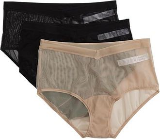 Hanky Panky Mesh Boyshorts 3-Pack Womens Underwear Black/Black/Chai : SM, Cotton/Mesh/Nylon