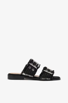 Ganni Black Feminine Buckle Two-Strap Sandals in - Size 35 Cotton
