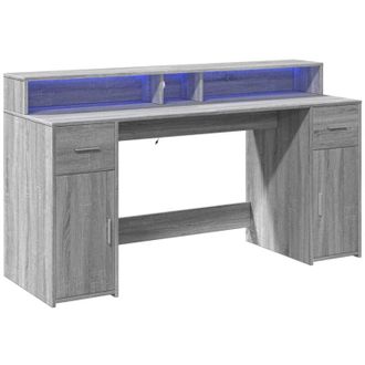 vidaXL Vidaxl - Desk with led Lights Grey Sonoma 160x55x91 cm Engineered Wood