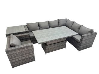 Fimous 7 Seater Rattan Corner Sofa Sets with Chair Side Table Dark Grey Mixed