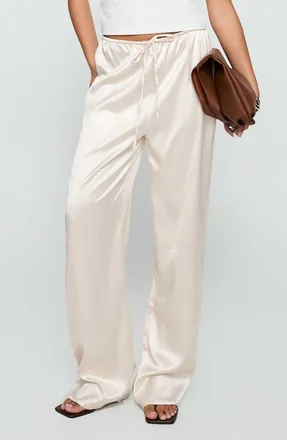 Princess Polly Soul Star Satin Drawstring Wide Leg Pants in Champagne at Nordstrom, Size 12