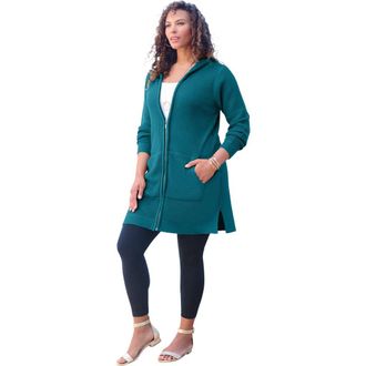 Roaman's Waffle Mega Length Zip Hoodie in Deep Teal at Nordstrom, Size 24