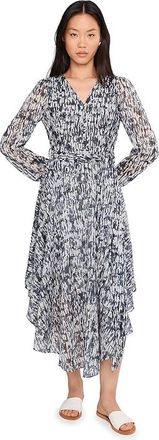 Vince Camuto V-Neck Tie Waist Maxi Dress Womens Dress Antartica : MD, Polyester