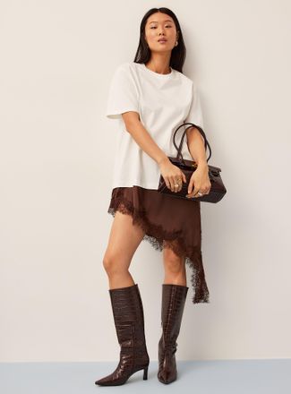 Icone Womens Lace trim asymmetrical T-shirt dress