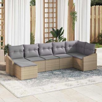vidaXL Conjunto De Sof&aacute; De Jard&iacute;n 7 Pcs Beige Polirat&aacute;n Vidaxl