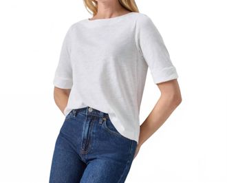 Lilla P Cuffed Sleeve Boatneck Tee In White
