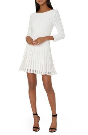 Milly Tabitha Sheer Stripe Long Sleeve Godet Minidress in Ecru at Nordstrom Rack, Size Medium