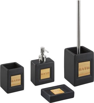 Beliani Beliani - Conjunto De Accesorios De Ba&ntilde;o De Dolomita Dispensador Jabonera Escobilla Recipiente Minimalista Negro Kourou