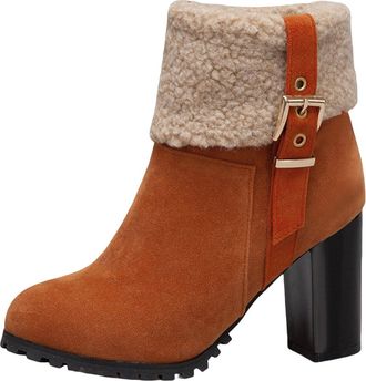 Generic Boots for Women Uk Ankle Warm Boots Soft and Comfortable Can Adapt To The Cold and Harsh Environment Womens Lace Up Boots (Orange, 5.5)