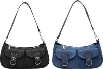 Generic Women Denim Underarm Shoulder Bag with Zipper for School Work Daily Use (Black)