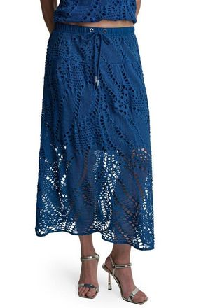 DKNY Crochet Leaf Midi Skirt in Admiral at Nordstrom, Size Xx-Small