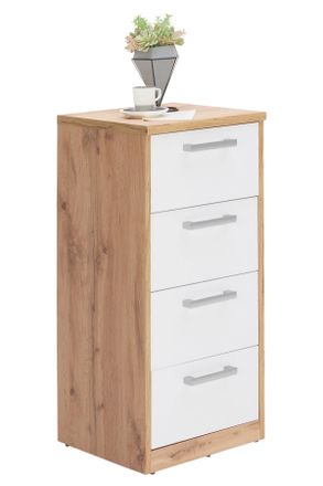 Xora Kommode, Wei&szlig;, Eiche Wotan, Kunststoff, 4 Schublade(n) Schubladen, 38x84x36 cm, Beim&ouml;bel erh&auml;ltlich, Kleinm&ouml;bel, Kommoden, Kommoden