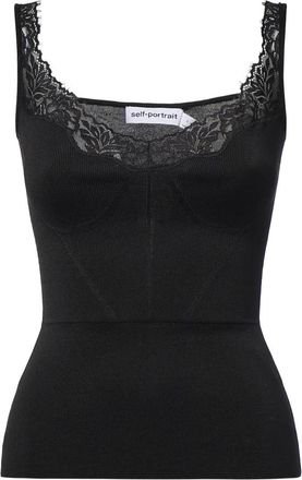 Self Portrait Mouwloze Top - Dames - Tops zonder mouwen - Zwart - M - Katoen - Tops