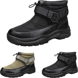 Generic Mens Boots Waterproof Hiking Warm Winter Snow Boots Insulated Fur Liner Lightweight Comfortable Sneakers Outdoor Anti-Slip Walking Shoes Black