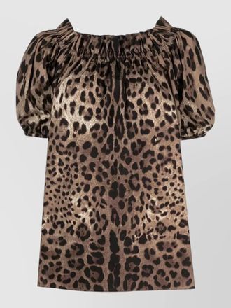 Dolce & Gabbana cotton off-the-shoulder leopard-print short-sleeve blouse