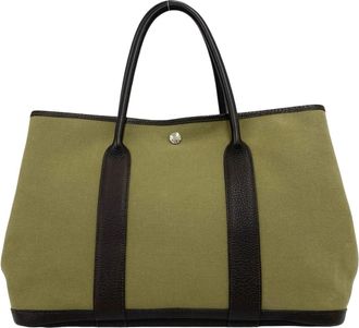 Herm&egrave;s Brown Khaki Toile Officier Buffalo Leather Handbag Tote Bag (Pre-Owned)