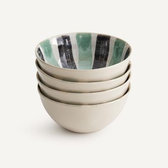 AM.PM Set van 4 ontbijtkommen van gestreept aardewerk, diameter 17 cm, VIANA