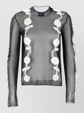 Ganni long sleeve mesh top crew neck floral