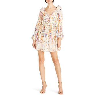 Monique Lhuillier Lila Floral Print Long Sleeve Chiffon Minidress in Wildflower Meadow at Nordstrom, Size 0