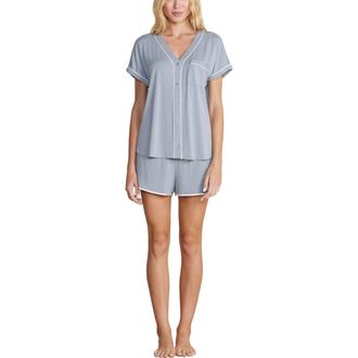 Barefoot Dreams Malibu Collection Soft Jersey Piped Pajamas in Moonbeam-White at Nordstrom, Size X-Small