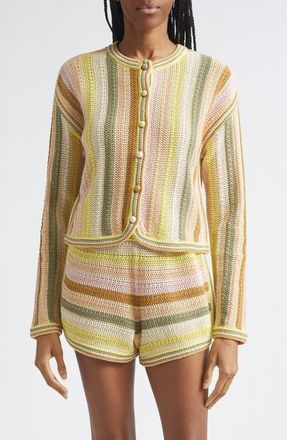 Zimmermann Indra Stripe Cotton Open Stitch Cardigan in Yellow Multi at Nordstrom, Size 4