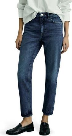 Mango Mom2000 High Waist Straight Leg Jeans in Dark Blue at Nordstrom Rack