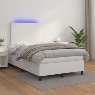 vidaXL Vidaxl - Cama Box Spring Colch&oacute;n Y Led Cuero Sint&eacute;tico Blanco 120x200 Cm