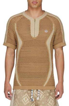 adidas Originals x CLOT Short Sleeve Quarter Zip Sweater in Cardboard at Nordstrom, Size Small