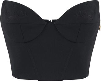 Elisabetta Franchi Bustier Top met Veer Borduurwerk - Dames - Tops zonder mouwen - Zwart - 2XL - Tops