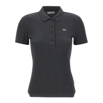 Lacoste Slim Fit L.12.D Ribbed Cotton Polo - Dames - Tops - Grijs - Maat: L Katoen